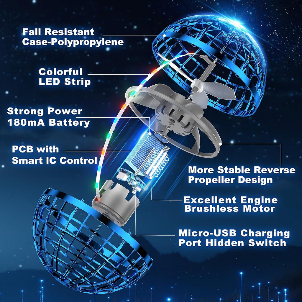 AI Flying Orb Ball Toy with LED Lights, 4 Flight Modes for Indoor Outdoor Play Ages 6+