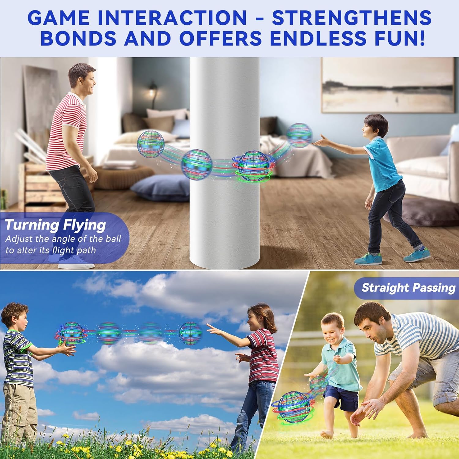 AI Flying Orb Ball Toy with LED Lights, 4 Flight Modes for Indoor Outdoor Play Ages 6+