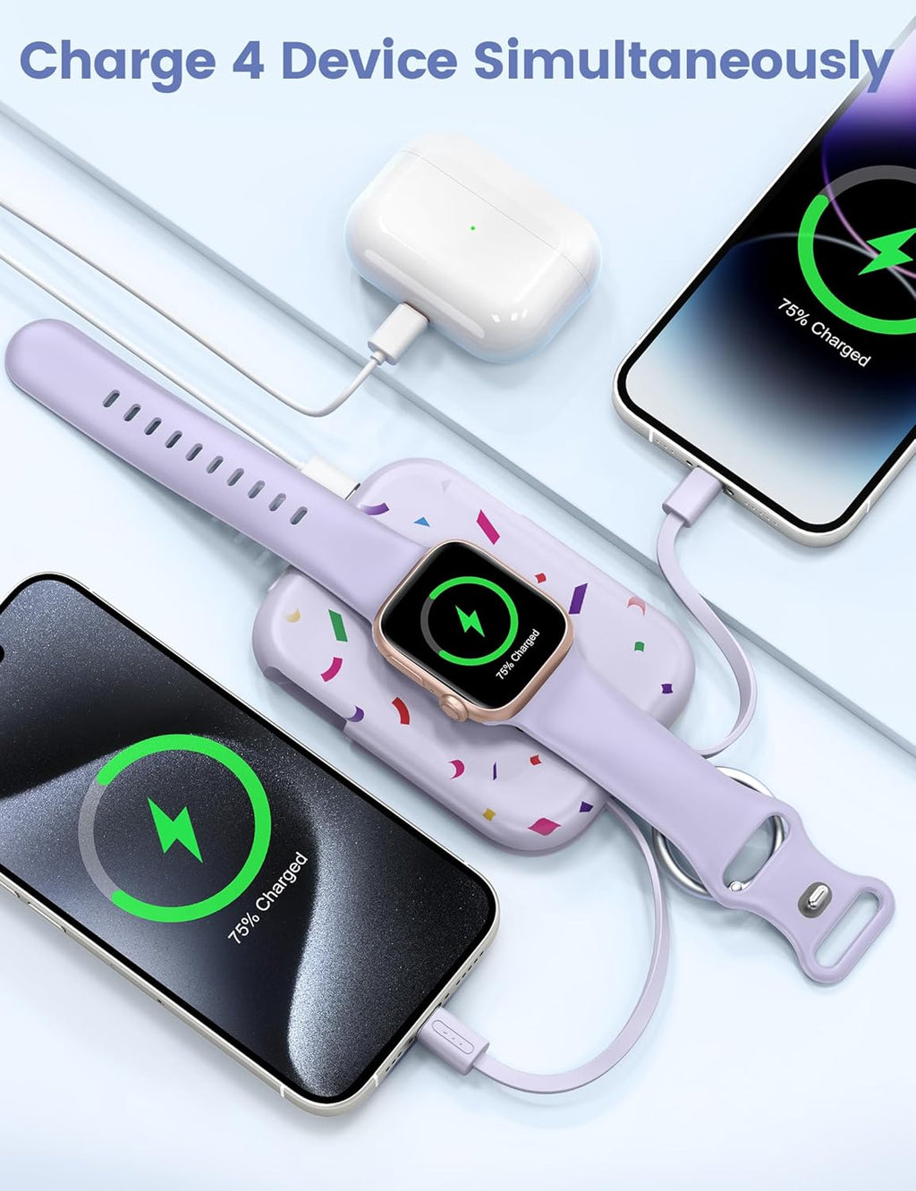 5000mAh Portable Charger with Built-in Cables, Keychain Power Bank for Smartwatches and Phones