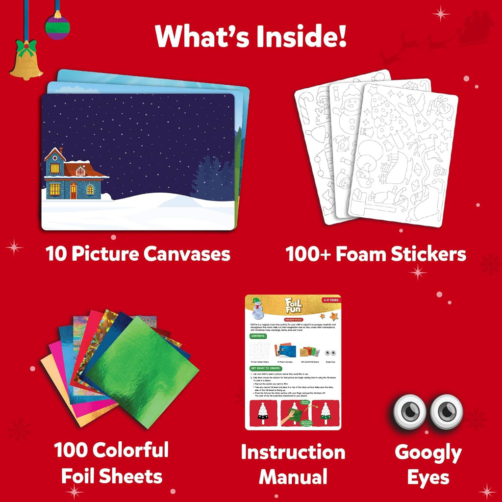 Foil Fun Holiday Art & Craft Kit for Kids Ages 4-9, Mess-Free Creative Activity