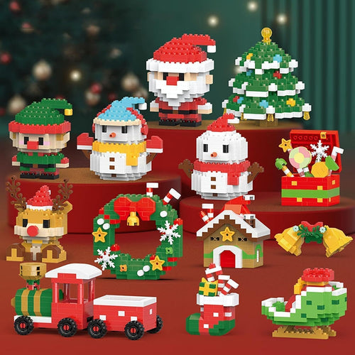 12 Pack Christmas Building Blocks Set, Santa Claus Mini Figures, DIY Stocking Stuffers, Holiday Party Favors