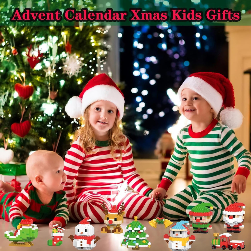 12 Pack Christmas Building Blocks Set, Santa Claus Mini Figures, DIY Stocking Stuffers, Holiday Party Favors