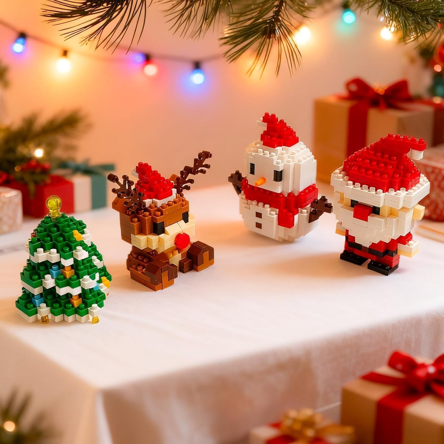 12 Pack Christmas Building Blocks Set, Santa Claus Mini Figures, DIY Stocking Stuffers, Holiday Party Favors