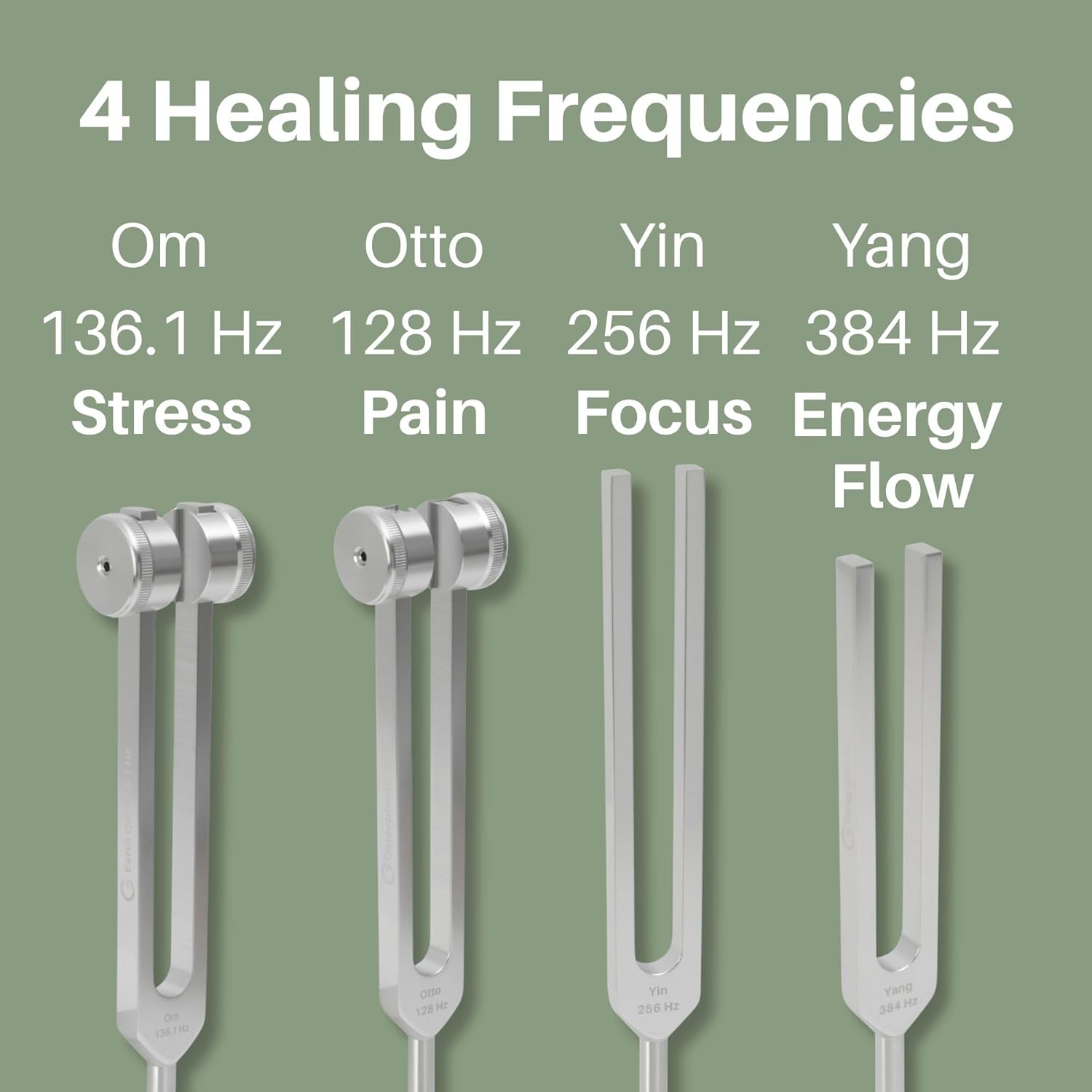 Healing Tuning Fork Set - 128Hz, 136.1Hz, 256Hz, 384Hz for Stress Relief & Chakra Balance