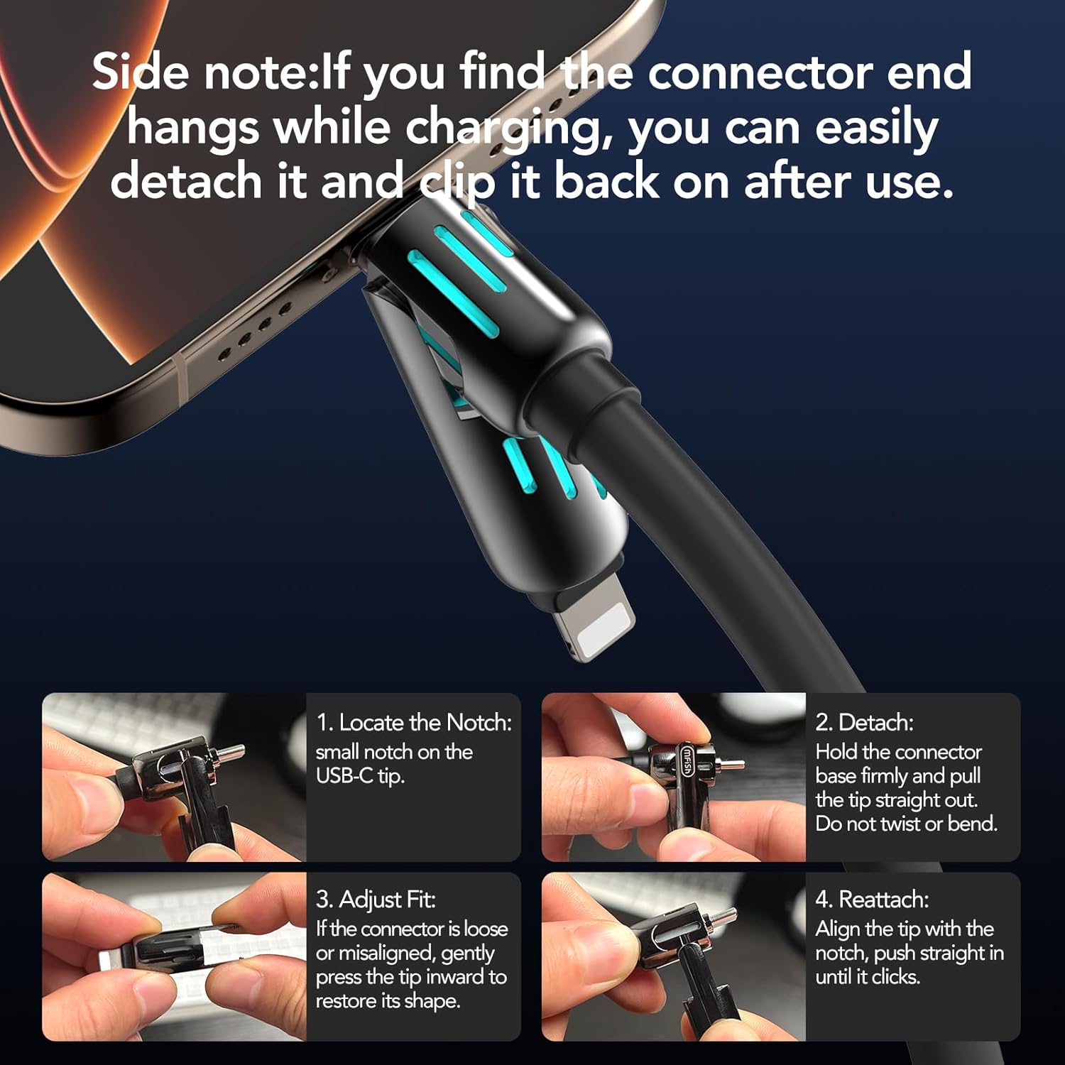 4-in-1 Universal USB Charging Cable with Carrying Case – 240W Max Fast Charger Cord, USB-A, Dual USB-C & Lightning