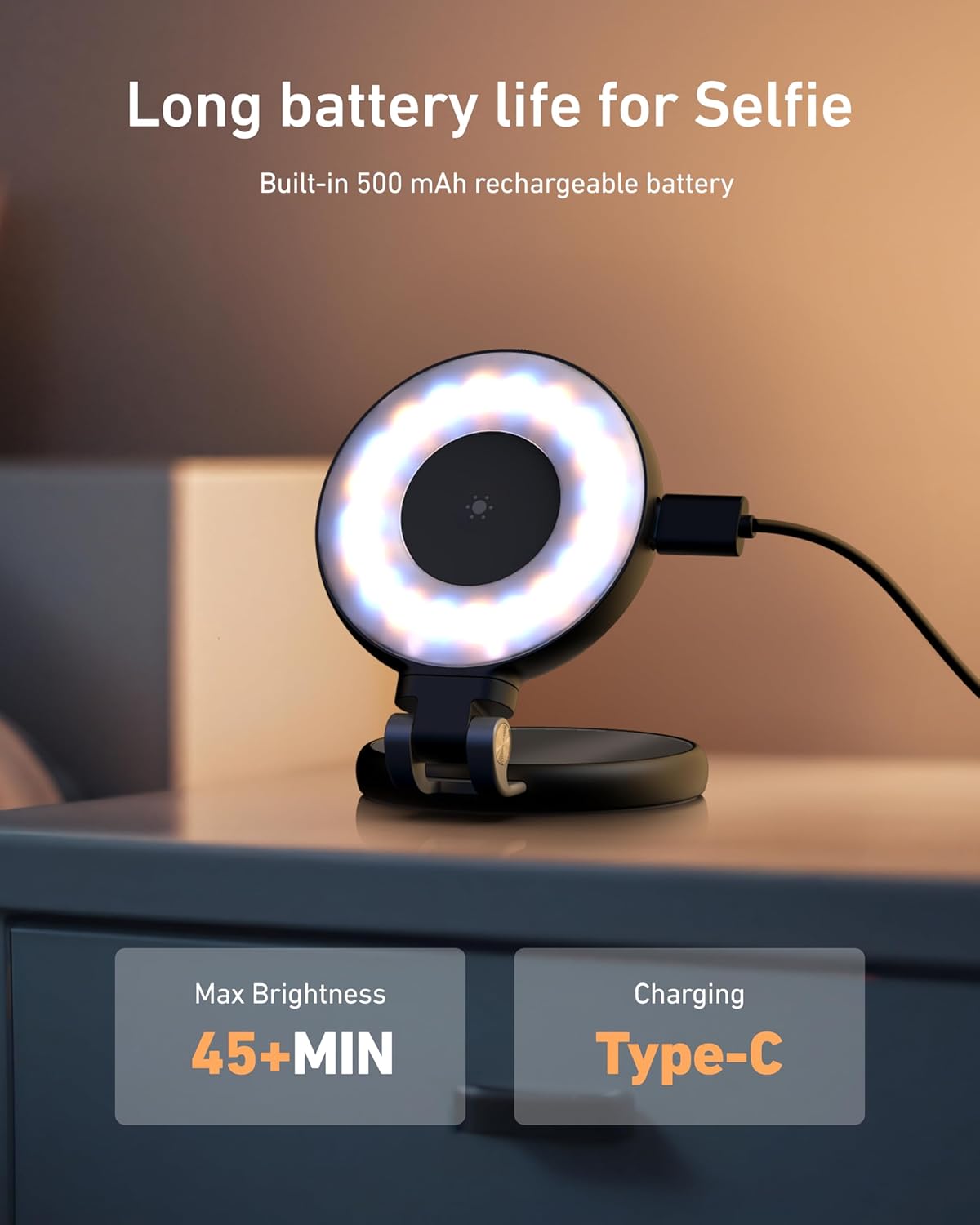 Magnetic Phone Beauty Selfie Light with CRI97 LED Ring, Mirror for iPhone Magsafe