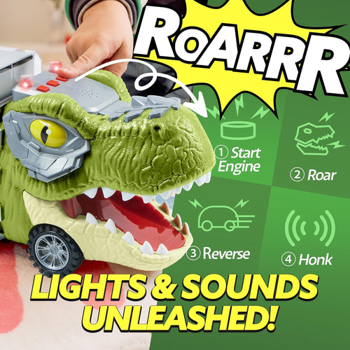 13-in-1 Dinosaur Transport Truck with 12 Pull Back Cars & Sounds, Educational Toy for Kids 3-5 Years