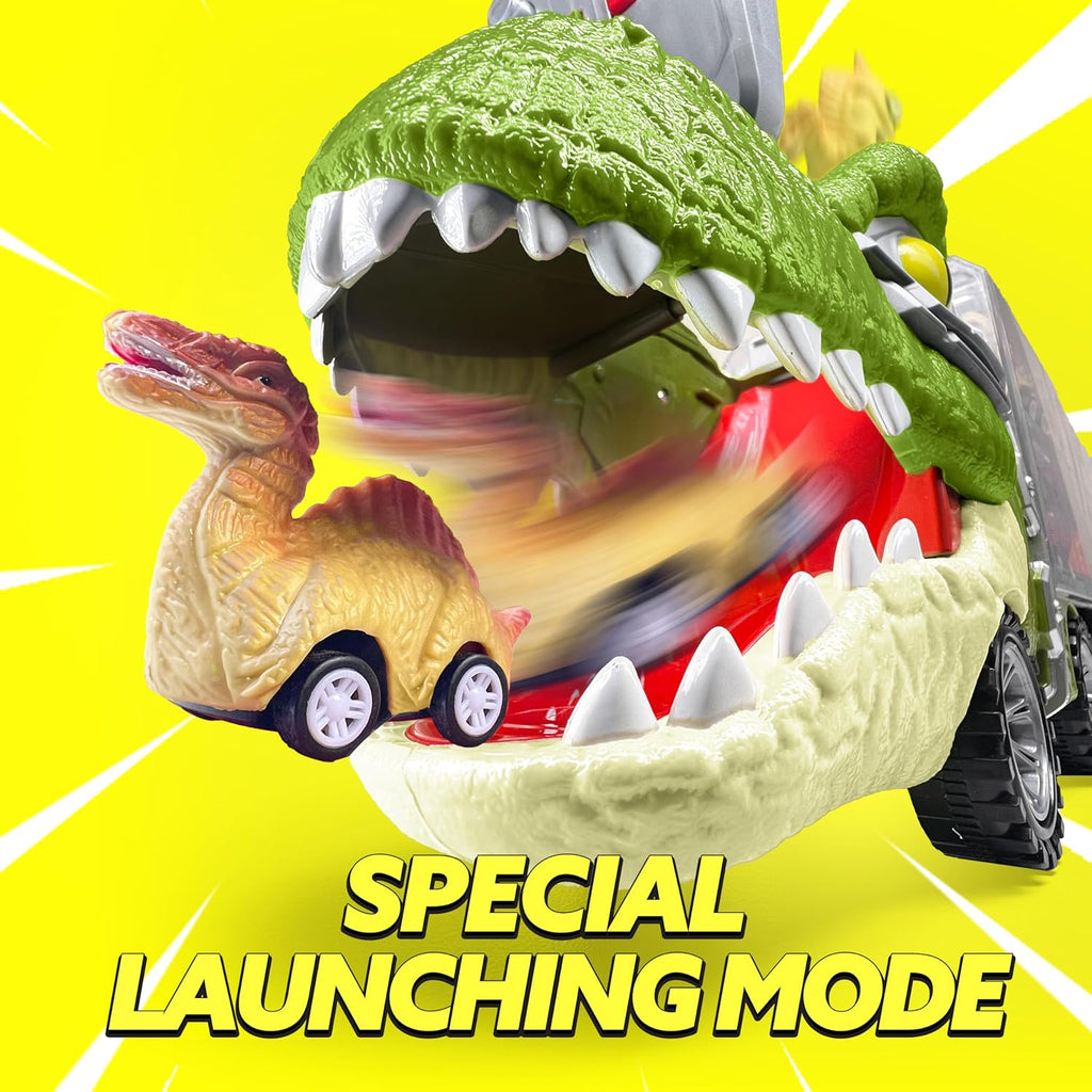 13-in-1 Dinosaur Transport Truck with 12 Pull Back Cars & Sounds, Educational Toy for Kids 3-5 Years