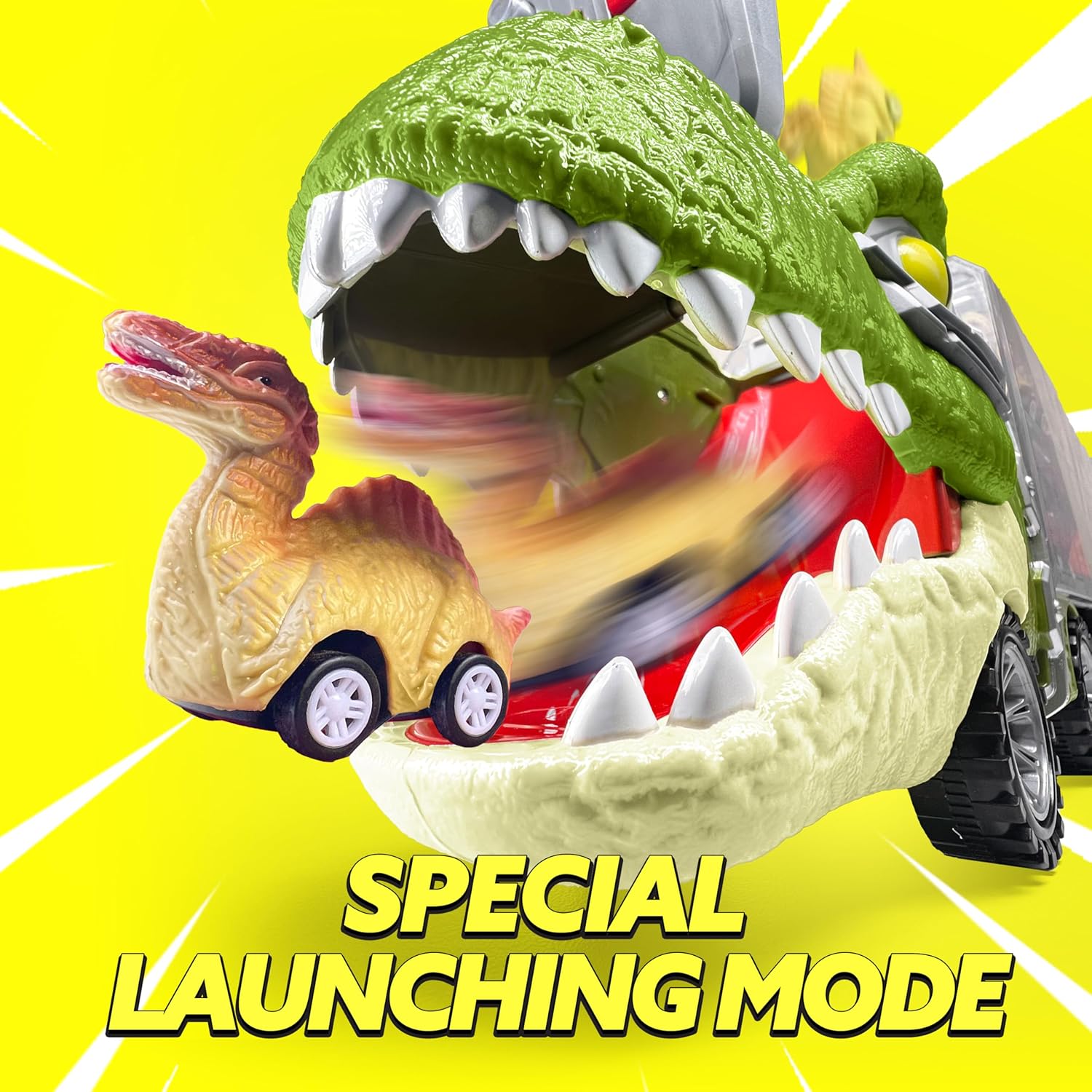 13-in-1 Dinosaur Transport Truck with 12 Pull Back Cars & Sounds, Educational Toy for Kids 3-5 Years