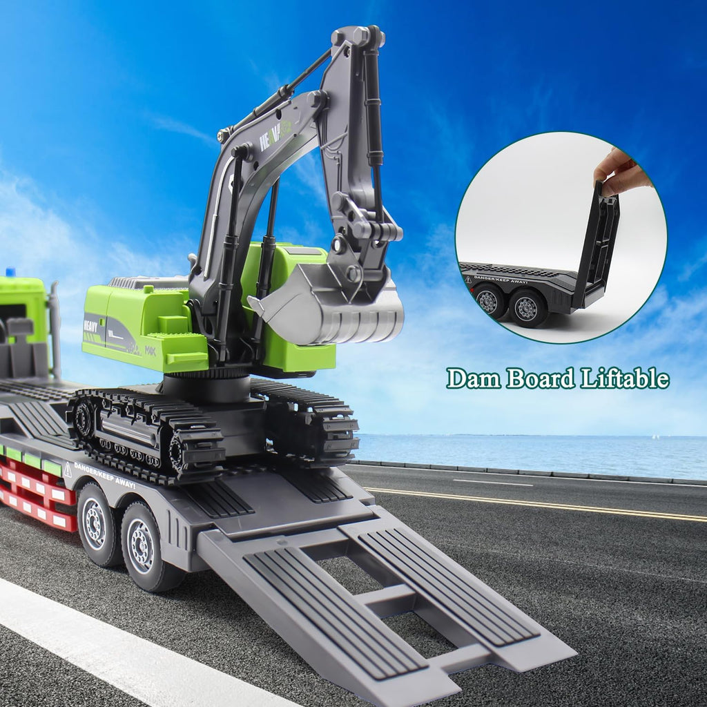 1:12 Scale RC Semi-Trailer Truck & Excavator Set with Sound, Lights, 2.4Ghz Remote Control