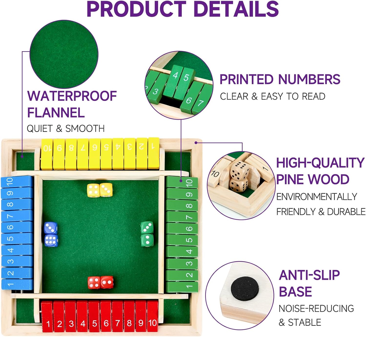 Shut The Box Dice Game for 1-4 Players, Classic Wooden Board Game for Family & Pub Nights