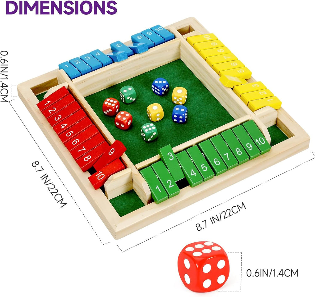 Shut The Box Dice Game for 1-4 Players, Classic Wooden Board Game for Family & Pub Nights