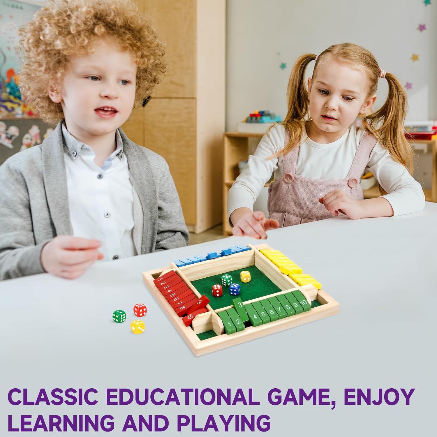 Shut The Box Dice Game for 1-4 Players, Classic Wooden Board Game for Family & Pub Nights