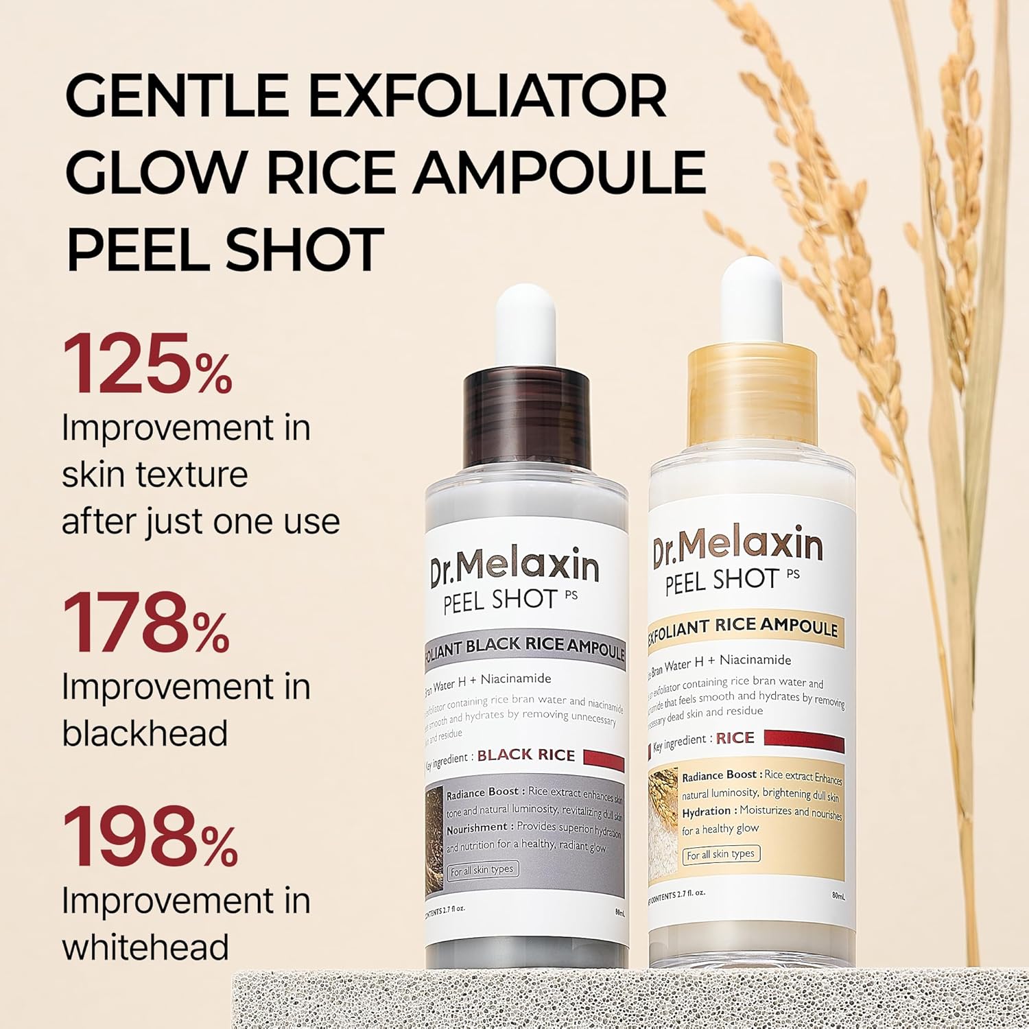 Dual-Action Rice Peel Ampoule & Scrub for Face and Body, Blackhead Remover