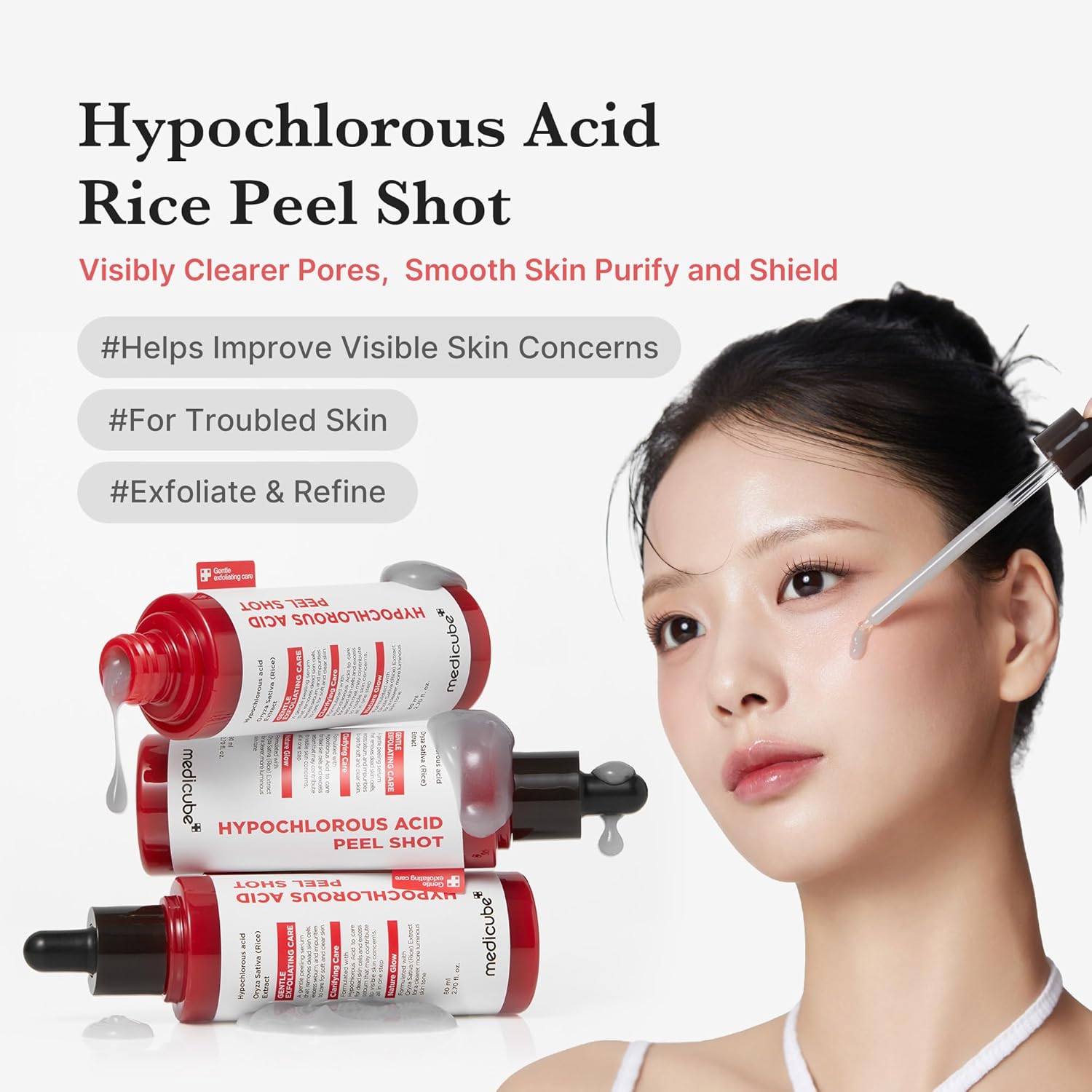 Hypochlorous Acid Rice Peel Shot | Gentle Exfoliating Serum for Dead Skin Cells & Pore Care