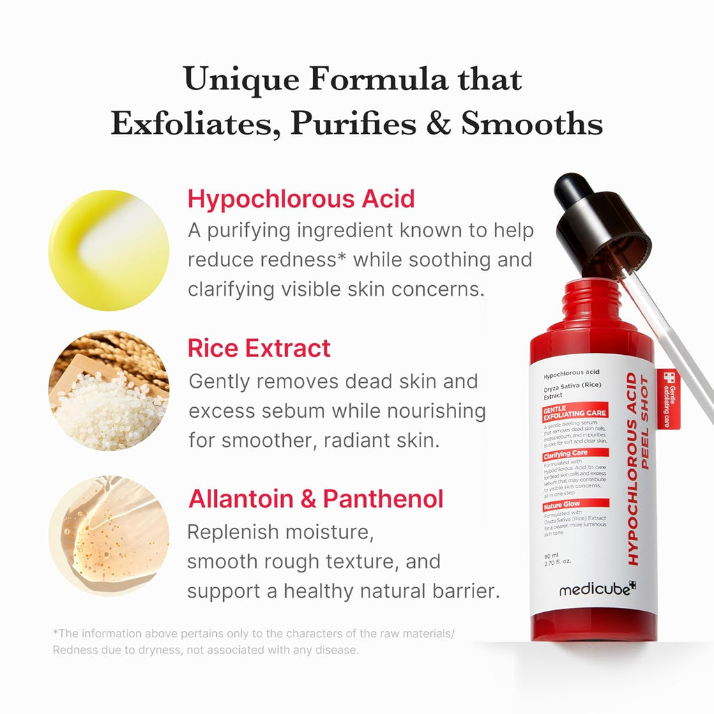Hypochlorous Acid Rice Peel Shot | Gentle Exfoliating Serum for Dead Skin Cells & Pore Care
