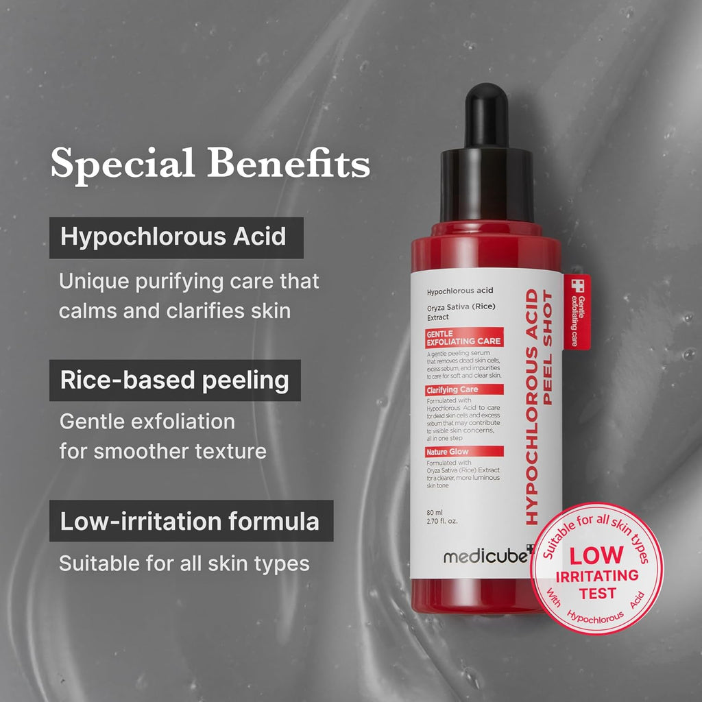 Hypochlorous Acid Rice Peel Shot | Gentle Exfoliating Serum for Dead Skin Cells & Pore Care