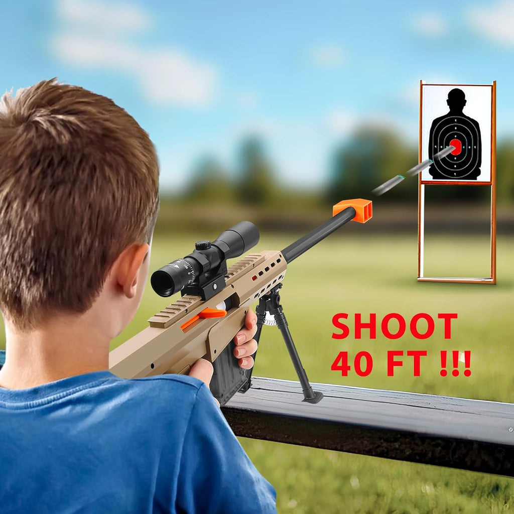37in Realistic Sniper Rifle Toy with Scope, Shell Ejecting Foam Blaster Gun for Outdoor Games