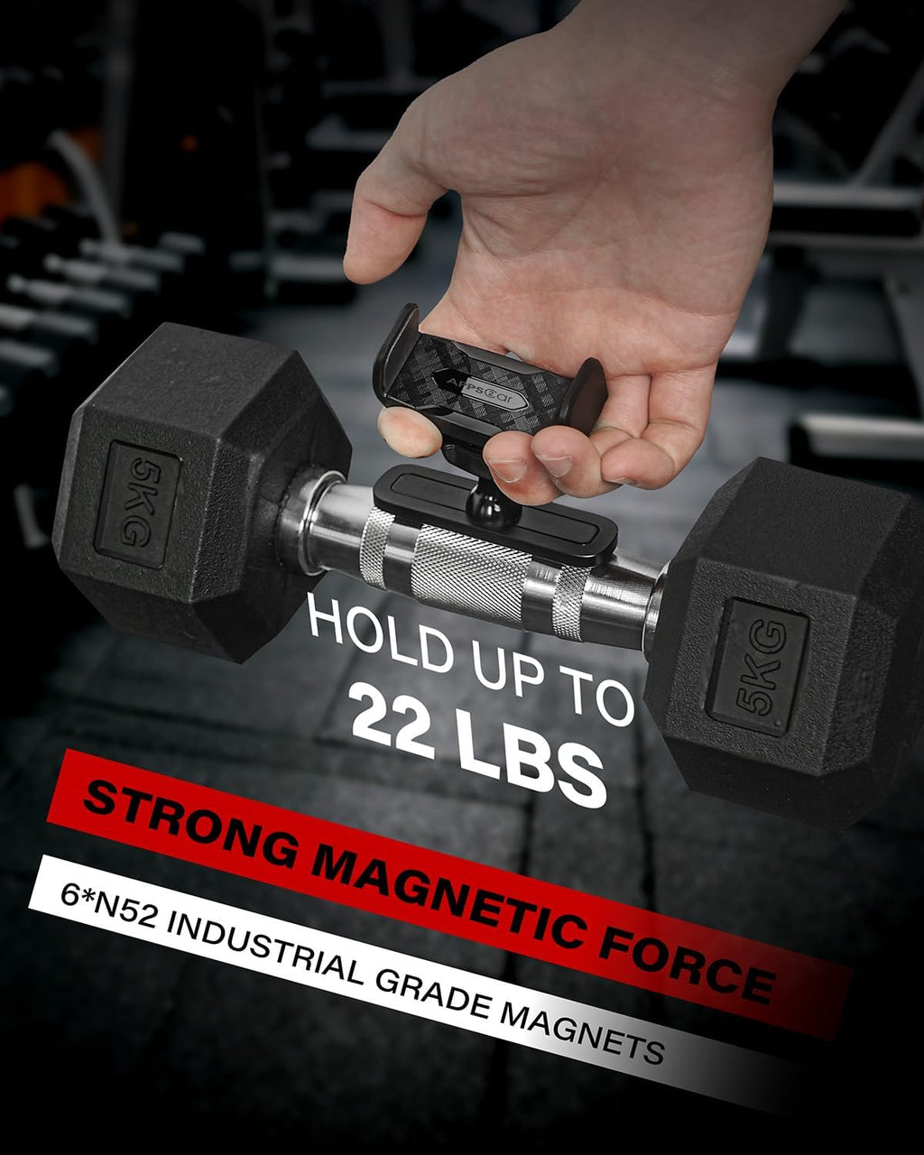Magnetic Phone Holder for Gym Equipment, 360 Adjustable, Universal 4.7-6.5" Smartphones