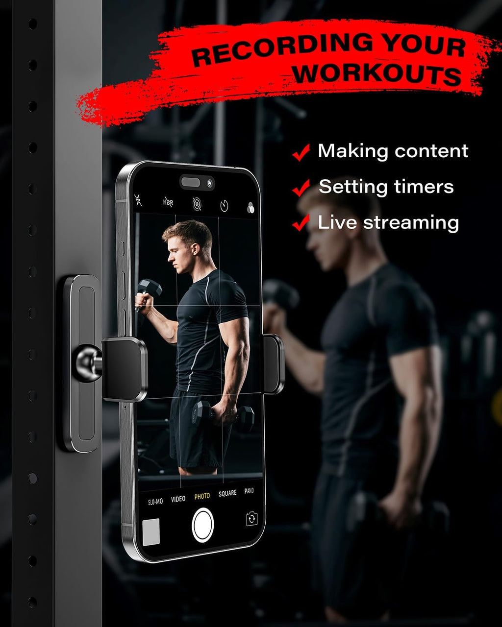 Magnetic Phone Holder for Gym Equipment, 360 Adjustable, Universal 4.7-6.5" Smartphones