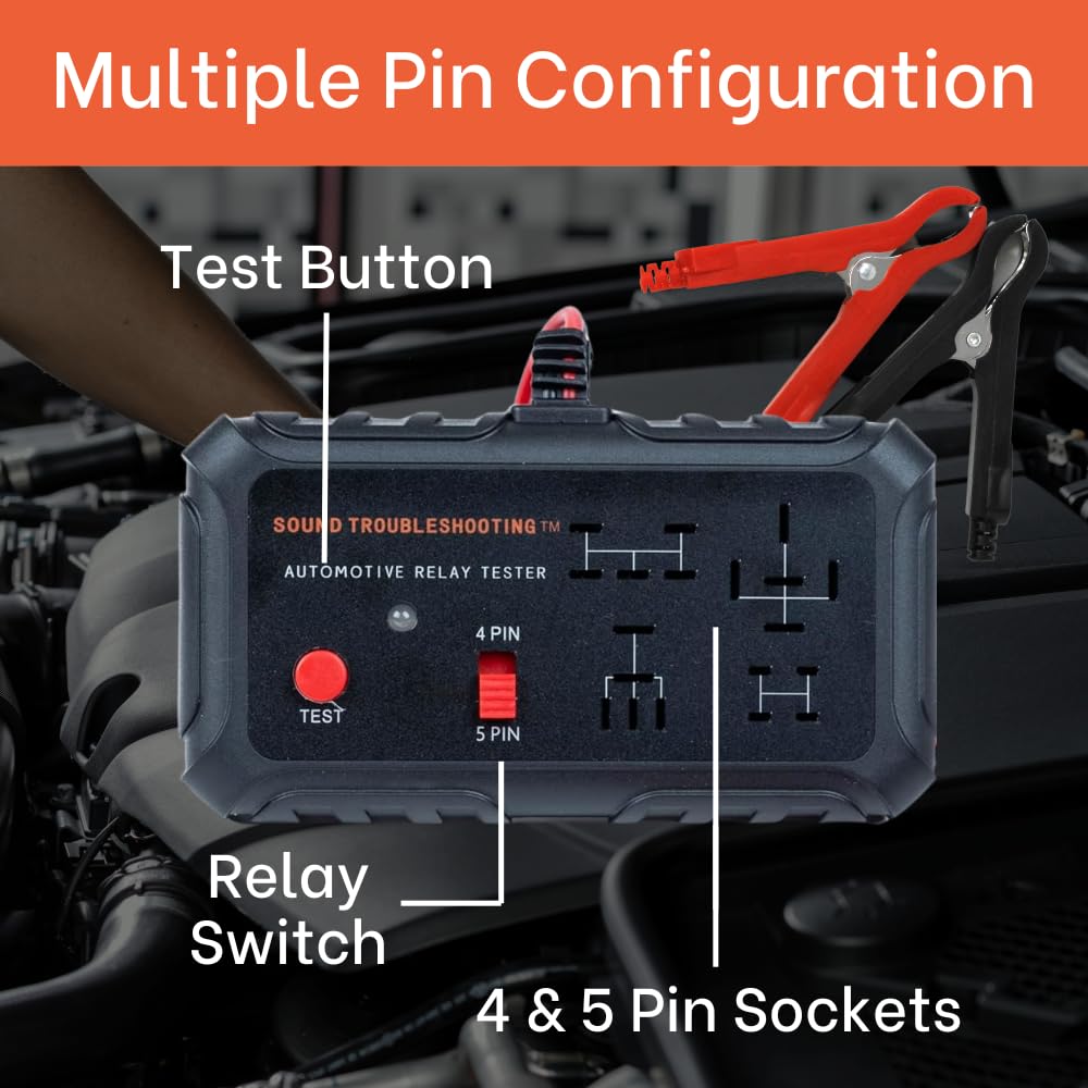 Automotive Relay Tester - 4 & 5 Pin 12V Diagnostic Tool with Battery Clips
