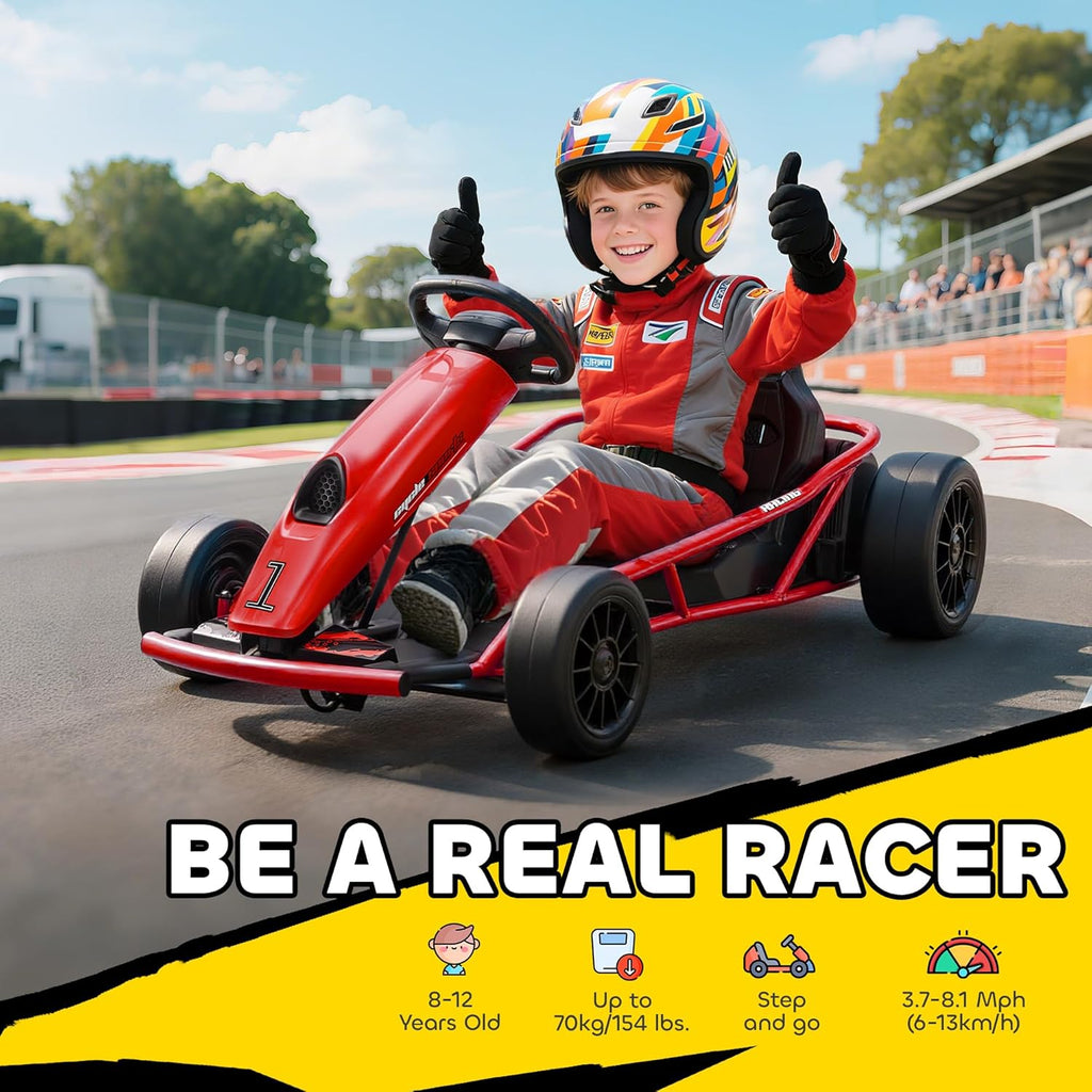 24V Electric Go Kart for Kids 8-12, 8.1 MPH Drifting Car with Safety Features