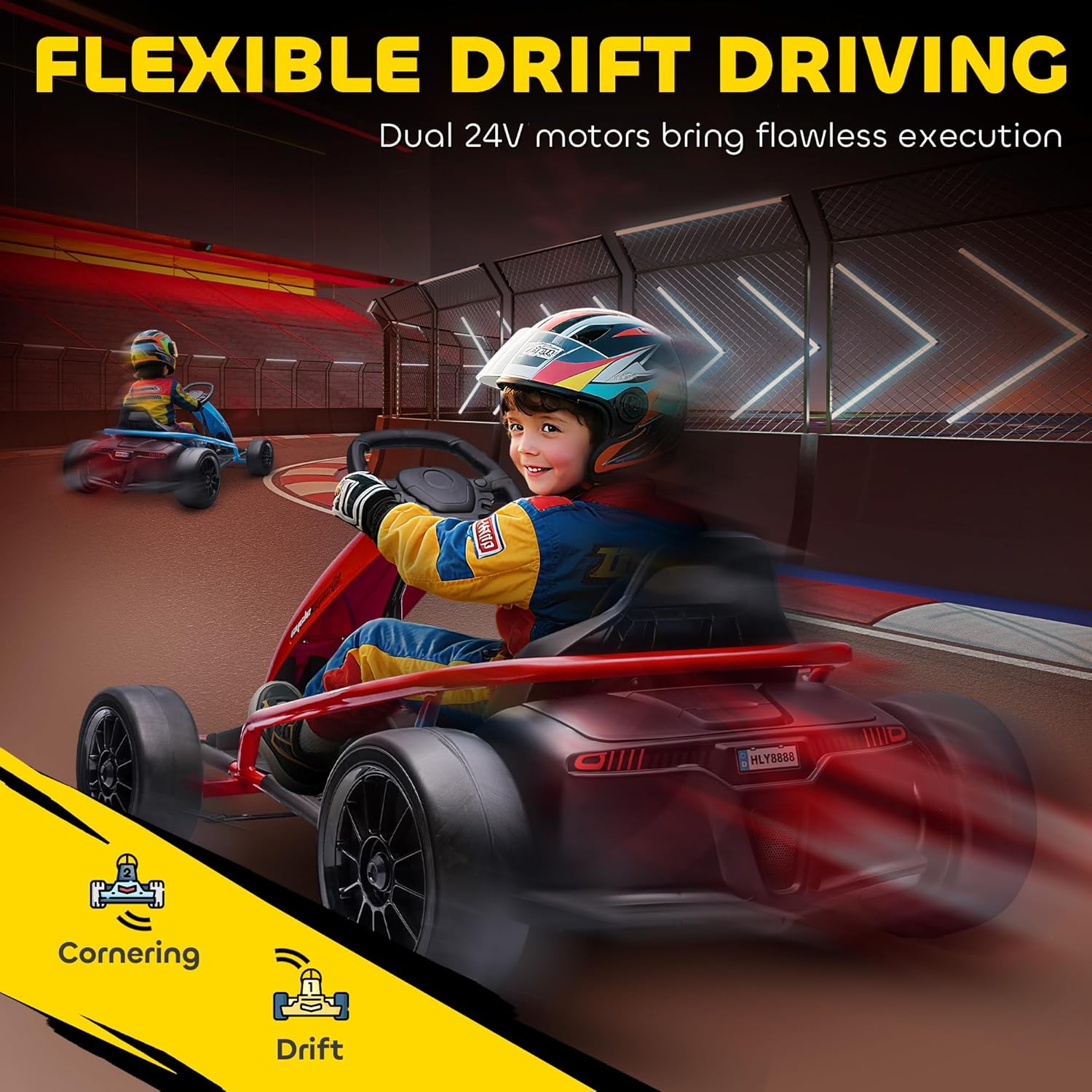 24V Electric Go Kart for Kids 8-12, 8.1 MPH Drifting Car with Safety Features