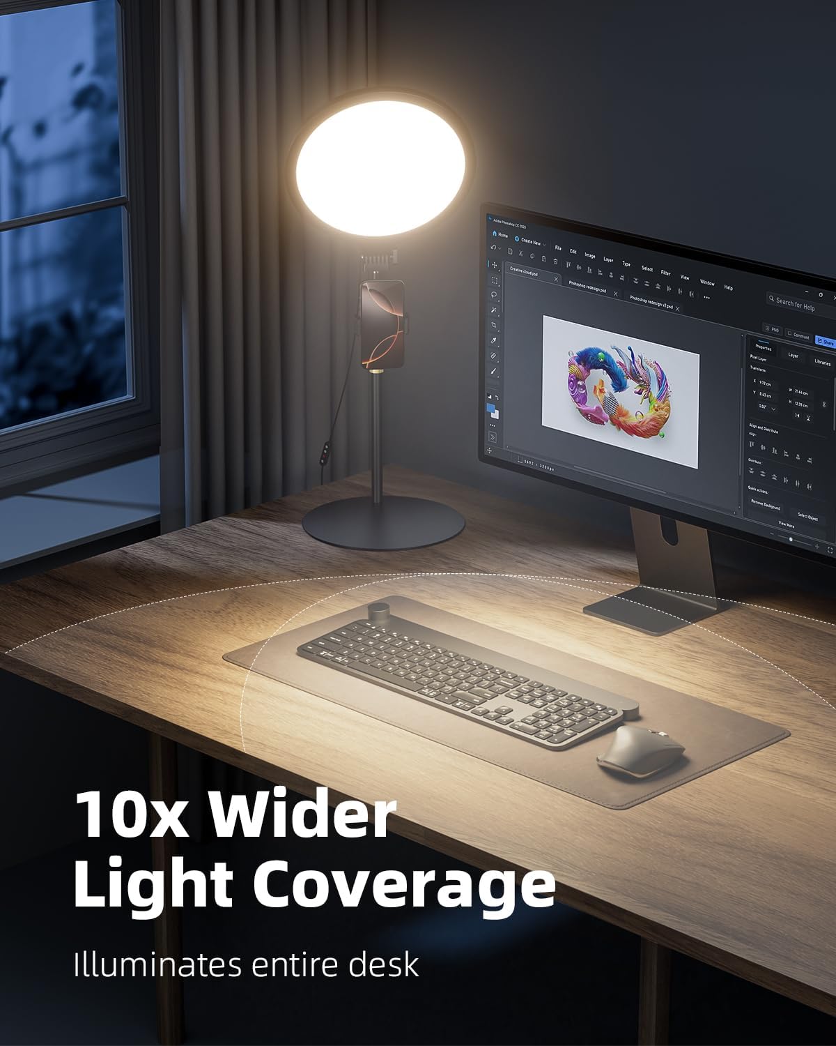10.5" Ring Light with Stand & Phone Holder, Dimmable Desk Light for Streaming, Video Calls, Photography