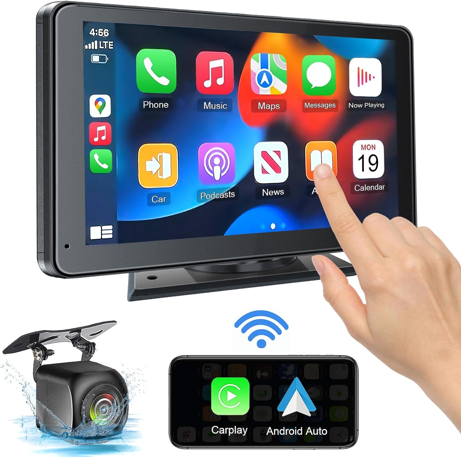7" Portable Wireless CarPlay & Android Auto Screen with Backup Camera, Bluetooth 5.2, Mirror Link