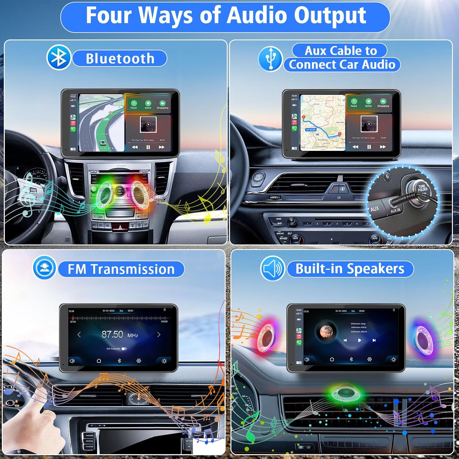 7" Portable Wireless CarPlay & Android Auto Screen with Backup Camera, Bluetooth 5.2, Mirror Link
