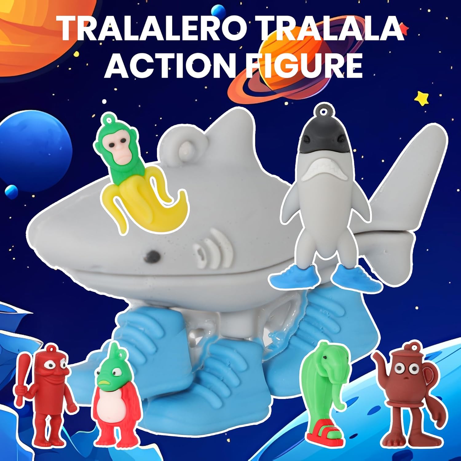 12PCS Italian Meme Action Figures, 2.5in Funny Shark Toys, Multi-Use Keychain Decor for Office & Room