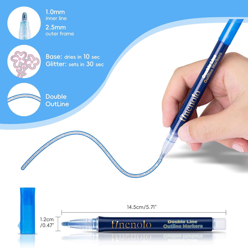 36 Colors Double Line Outline Markers with Metallic & Glitter Effects for DIY Art and Card Making