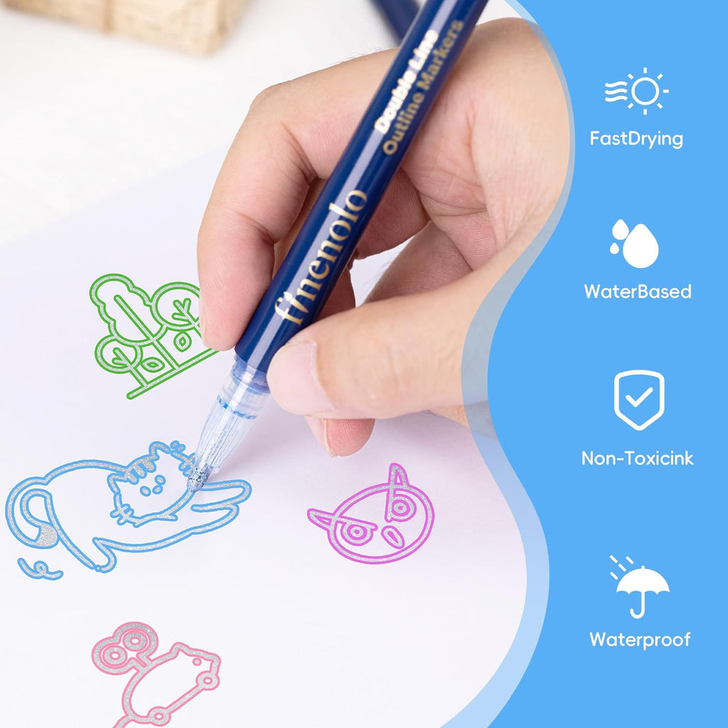 36 Colors Double Line Outline Markers with Metallic & Glitter Effects for DIY Art and Card Making