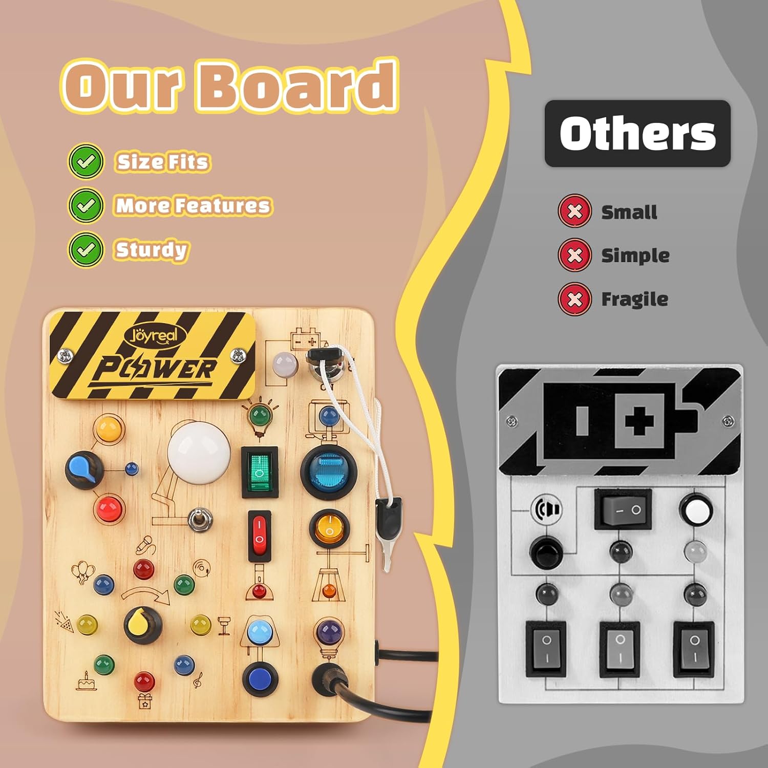 Montessori Busy Board with LED Light Up Switches, Sensory Travel Toy for Toddlers 18+ Months