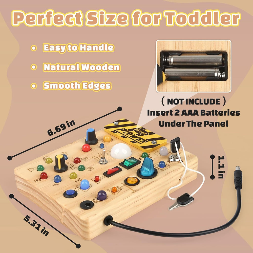 Montessori Busy Board with LED Light Up Switches, Sensory Travel Toy for Toddlers 18+ Months