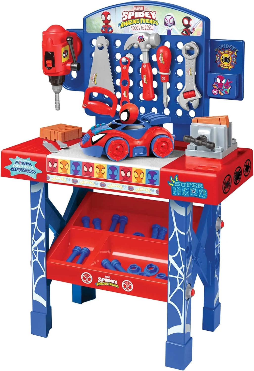 Spidey and Amazing Friends Tool Bench Set with Take Apart Car - 55 Pieces