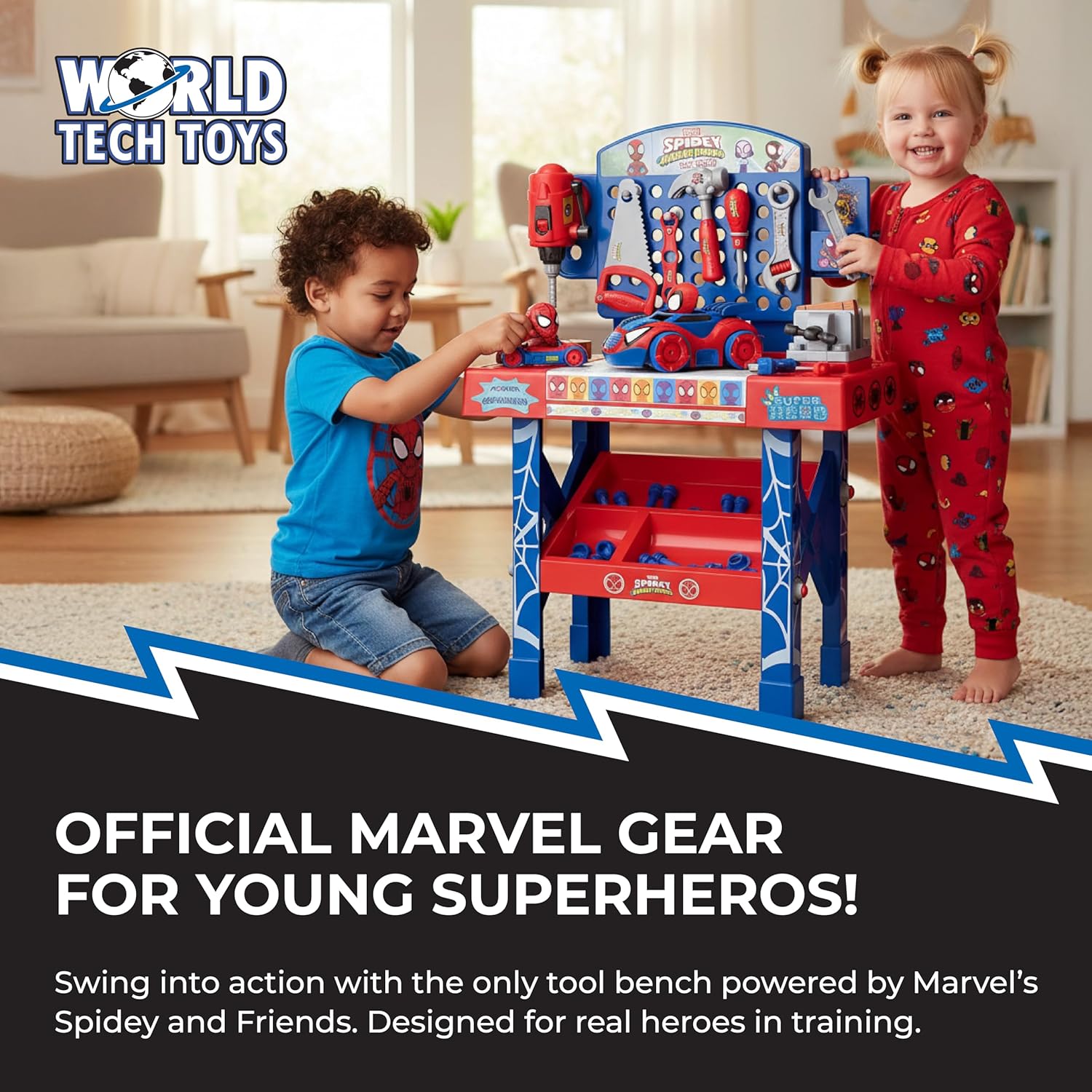 Spidey and Amazing Friends Tool Bench Set with Take Apart Car - 55 Pieces