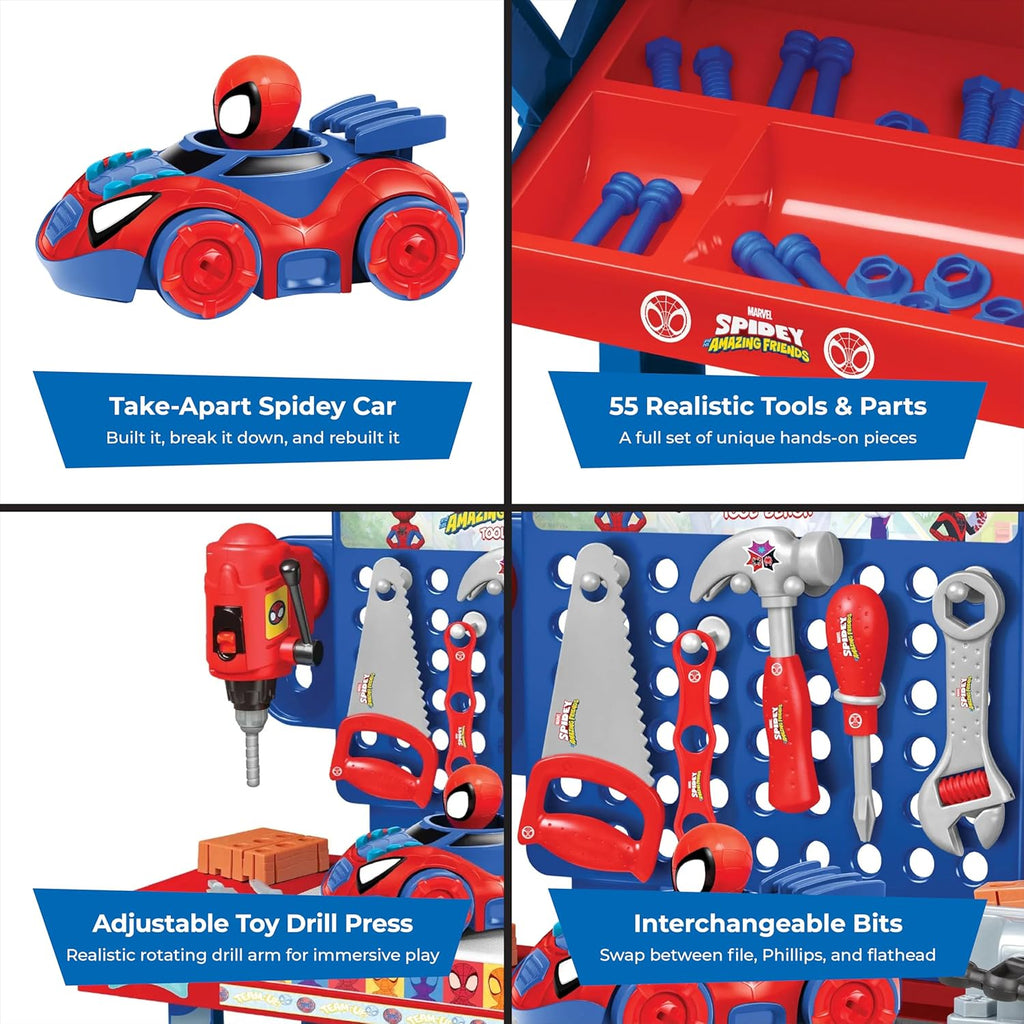 Spidey and Amazing Friends Tool Bench Set with Take Apart Car - 55 Pieces