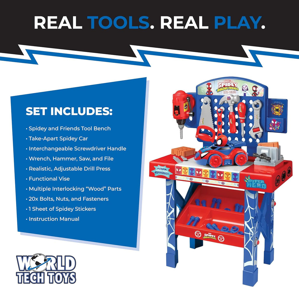 Spidey and Amazing Friends Tool Bench Set with Take Apart Car - 55 Pieces