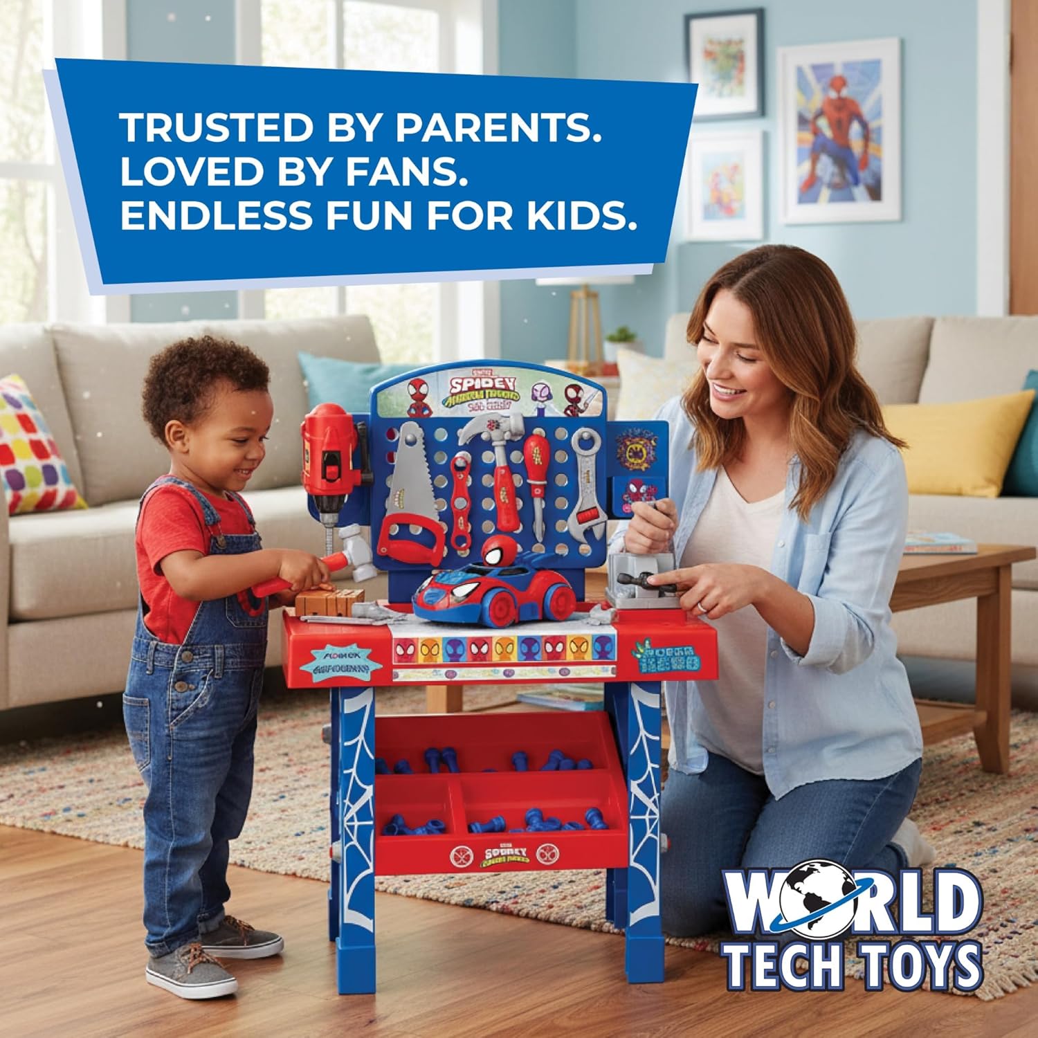 Spidey and Amazing Friends Tool Bench Set with Take Apart Car - 55 Pieces