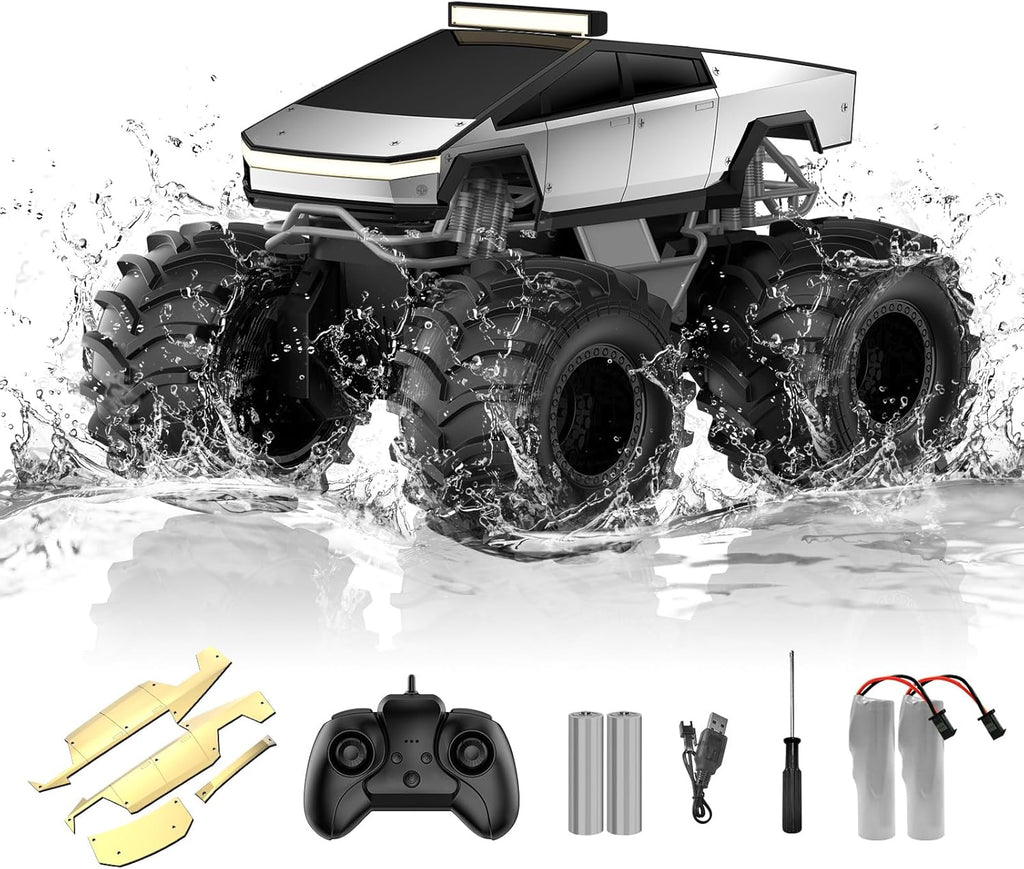 Amphibious Remote Control Car, 1:18 Waterproof RC Truck, 4WD All-Terrain Off-Road Toy for Kids