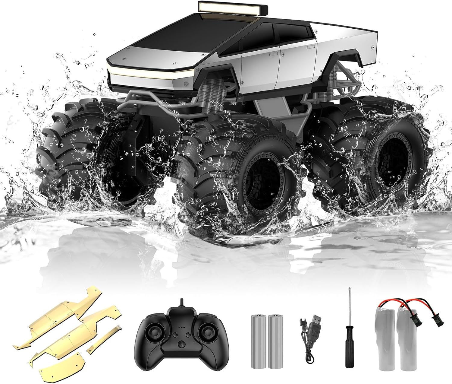 Amphibious Remote Control Car, 1:18 Waterproof RC Truck, 4WD All-Terrain Off-Road Toy for Kids