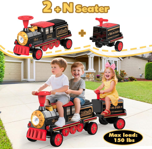 12V 2-Seater Kids Ride-On Train with Adjustable Seat, Storage & Music, Red
