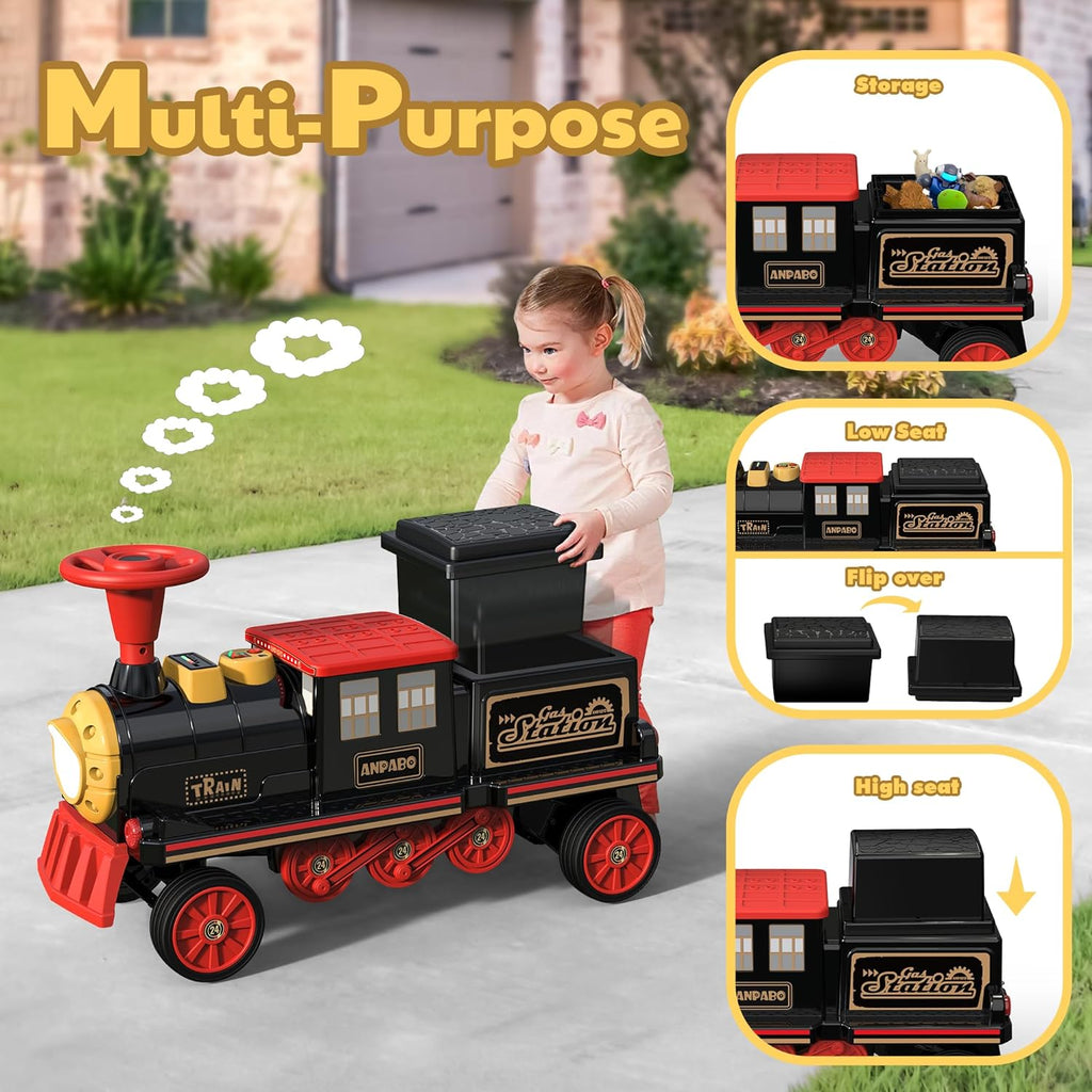 12V 2-Seater Kids Ride-On Train with Adjustable Seat, Storage & Music, Red