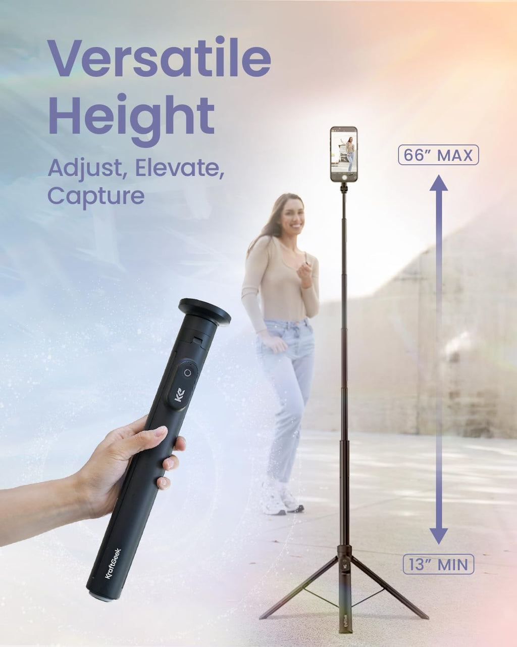 Magnetic Phone Tripod with Auto-Open Design - 66'' Selfie Stick with Remote