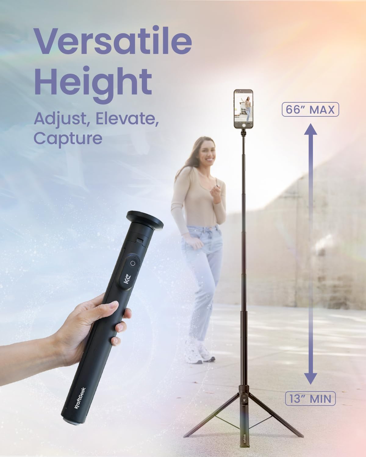 Magnetic Phone Tripod with Auto-Open Design - 66'' Selfie Stick with Remote