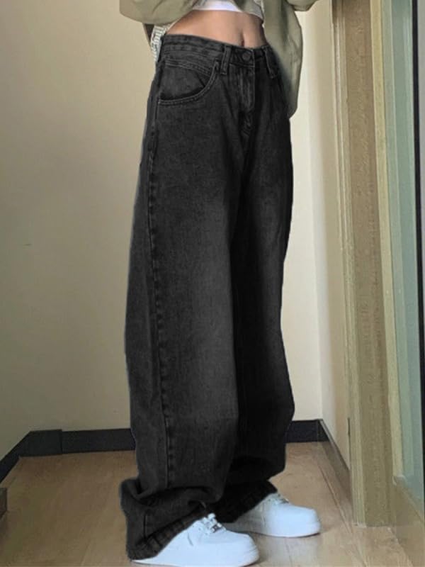 Women's Baggy Jeans Mid-Low Waist Boyfriend Vintage Wide Leg Denim Pants