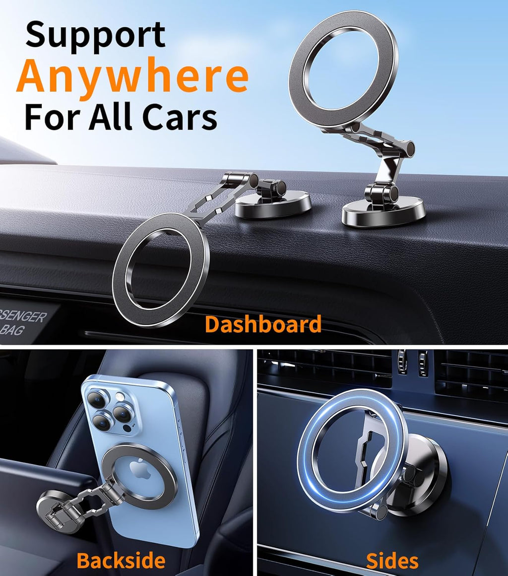 All-Metal Tri-Fold Magnetic Car Phone Mount with 360° Rotation & Super Strong Magnet