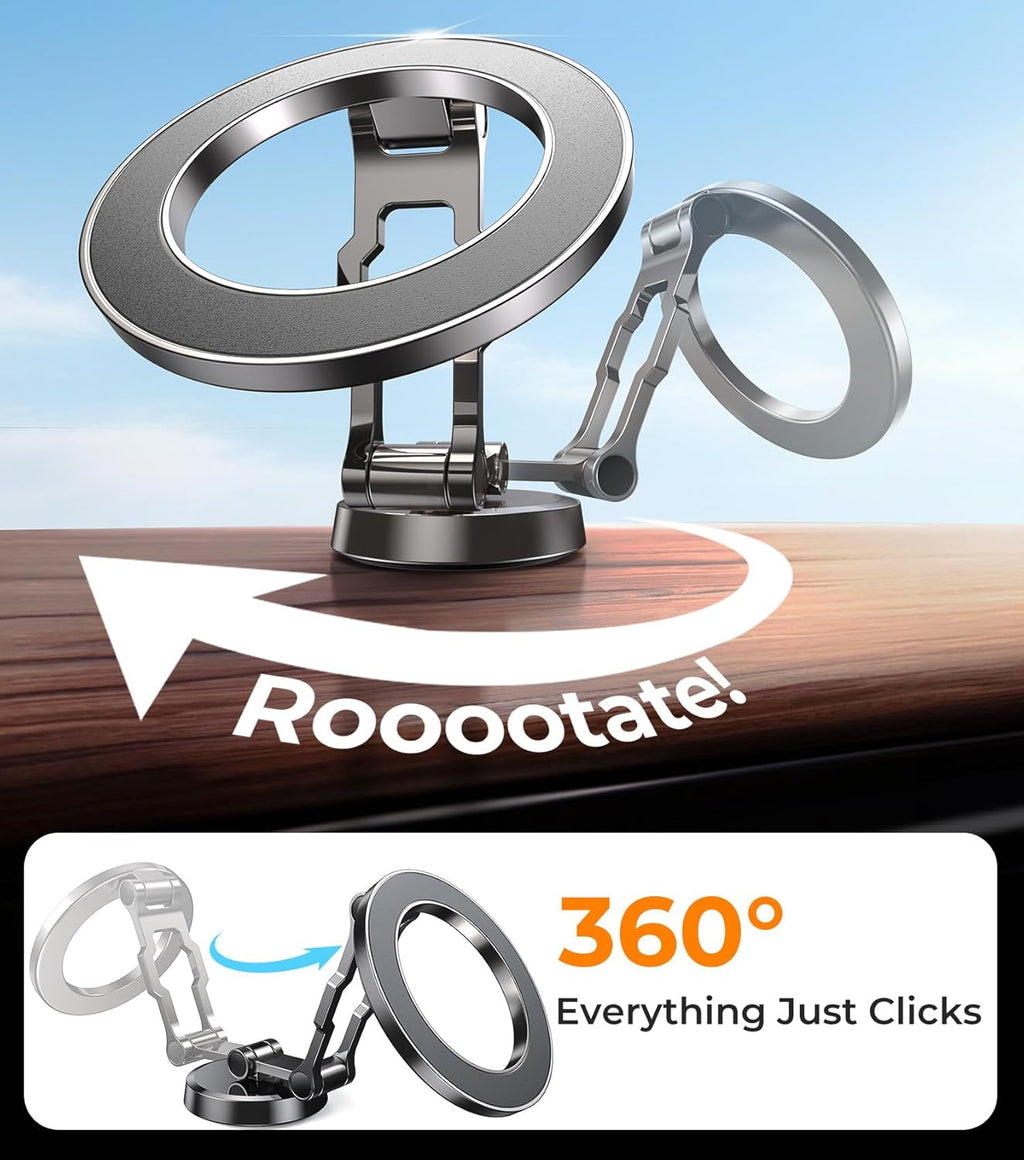 All-Metal Tri-Fold Magnetic Car Phone Mount with 360° Rotation & Super Strong Magnet