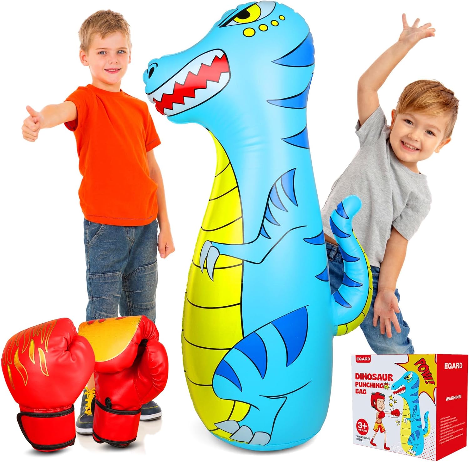 47" Inflatable Dinosaur Punching Bag for Kids with Boxing Gloves - Ages 3-9